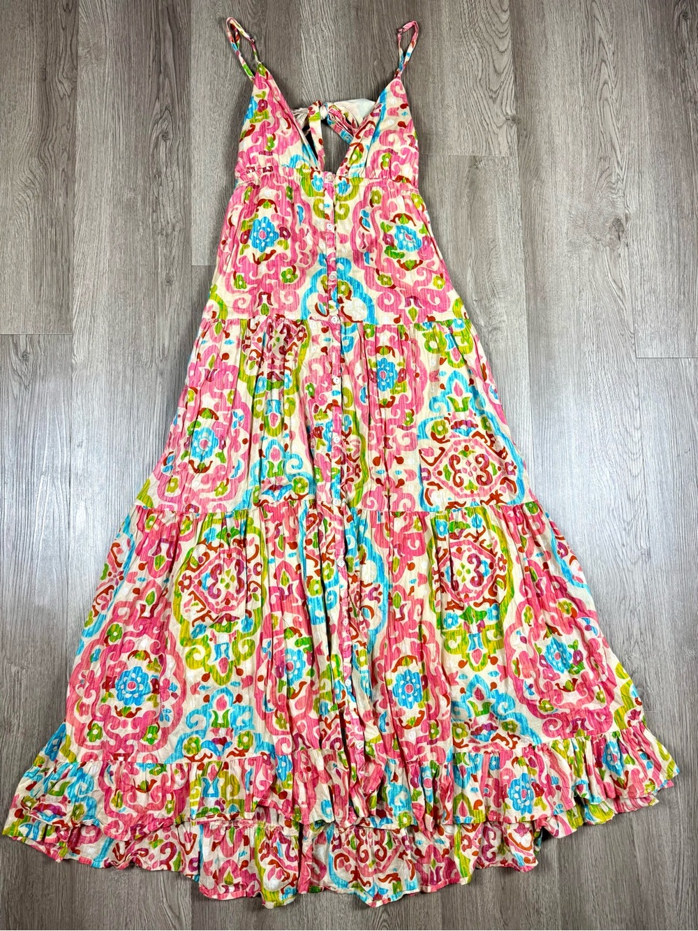 House of Harlow Boho Maxi Resort Dress Open Back Button Floral 100% Cotton MED - Picture 2 of 12